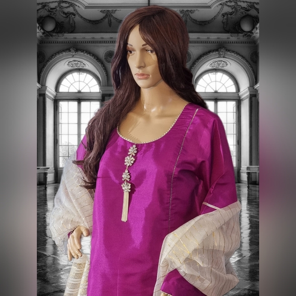 Pakistani Indian salwar kameez/ 3 peice salwar kameez suit/ China Raw Silk shirt - Picture 5 of 8